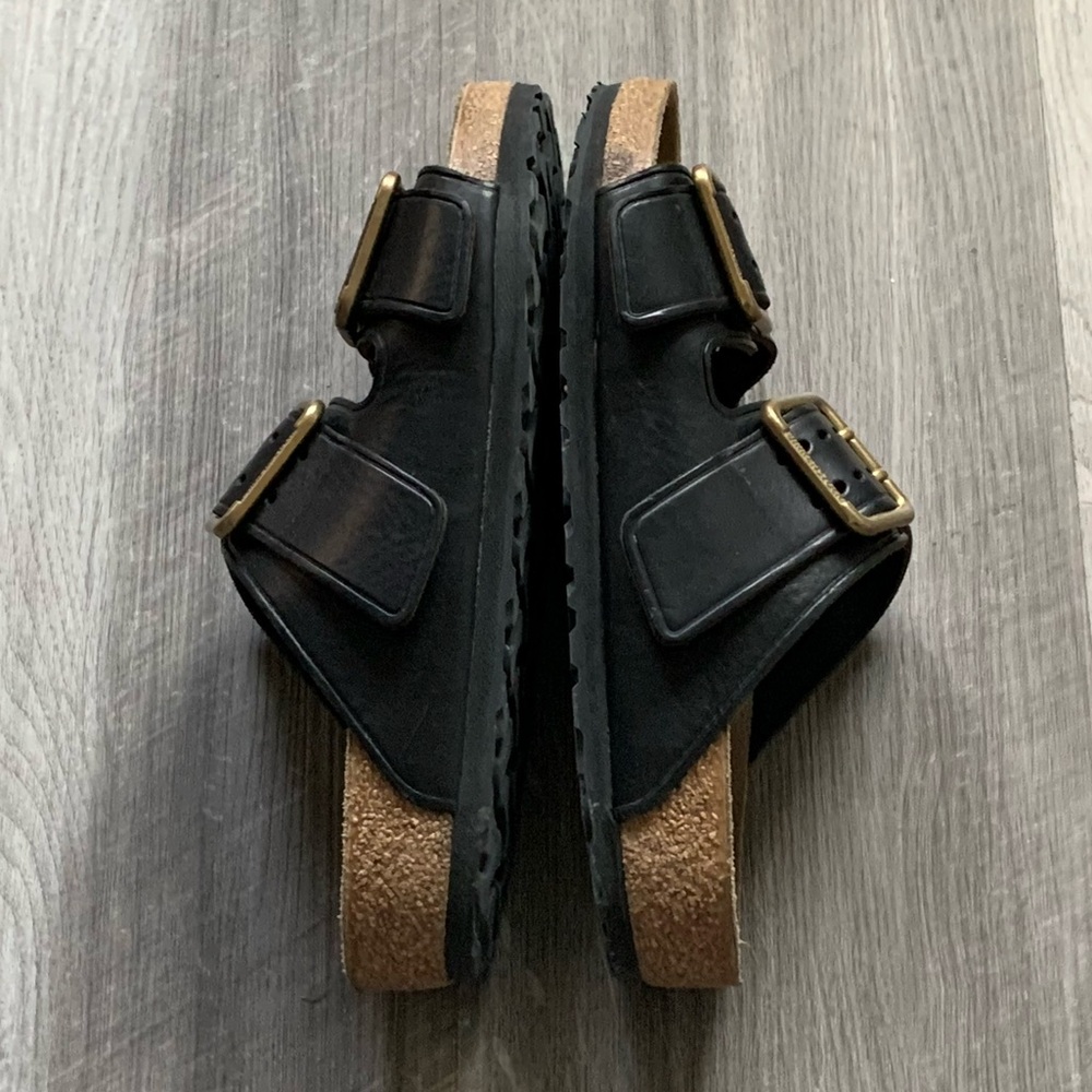 Birkenstock Arizona Bold Leather Two Straps in Black Sandals Size 39 - Picture 3 of 15